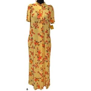 Vintage 60s‎ 70s Women's Katz Yellow Pink Floral House Coat Robe sz Small Joskes